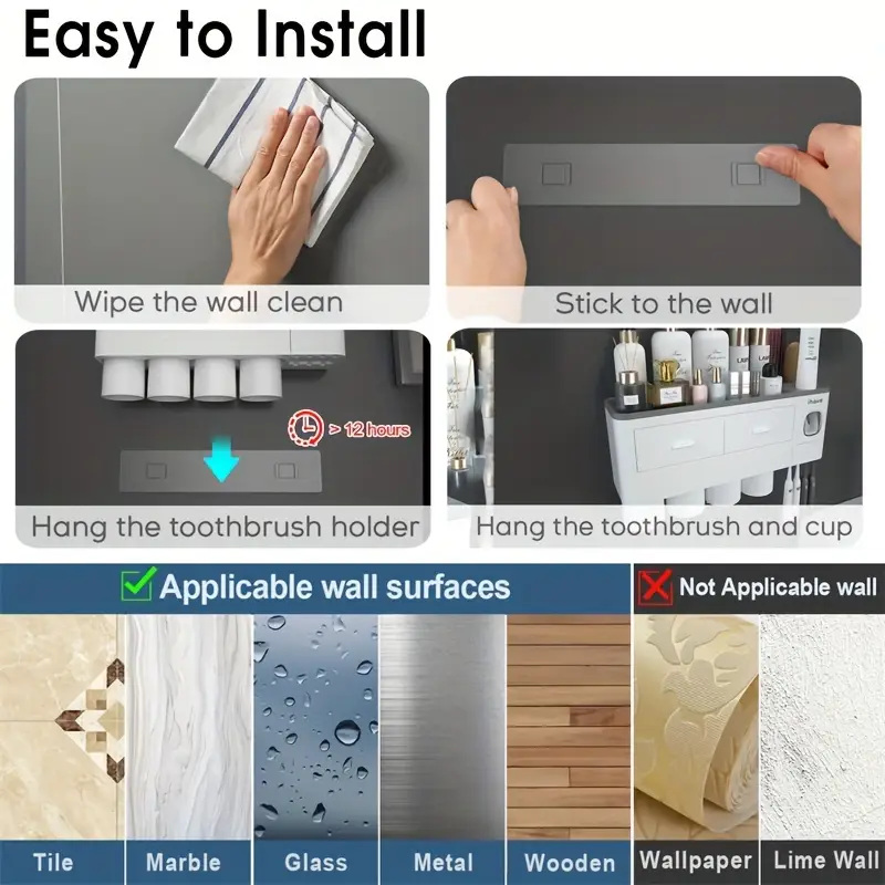 Wall Mounted Toothbrush Holder with Toothpaste Dispenser-4