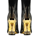 European And American Style Tiger Tooth Profiled Heel Skinny Stretch Boots Rhinestone Flame