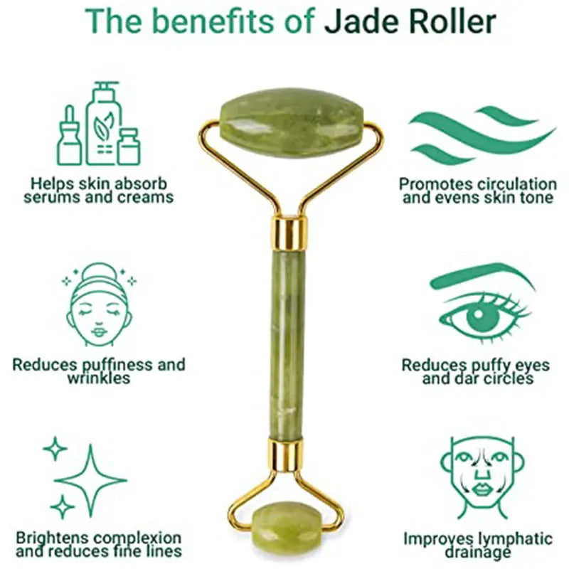 Jade Facial Roller & Gua Sha Scraping Too; Beauty Massager Green-3