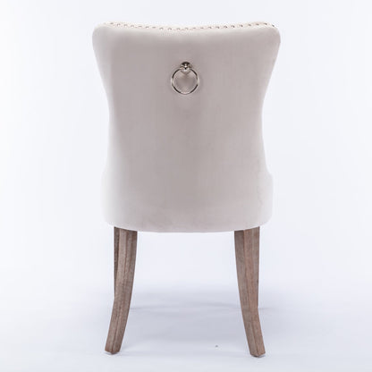 NNEDSZ 8x Velvet Dining Chairs Upholstered Tufted Kithcen Chair with Solid Wood Legs Stud Trim and Ring-Beige